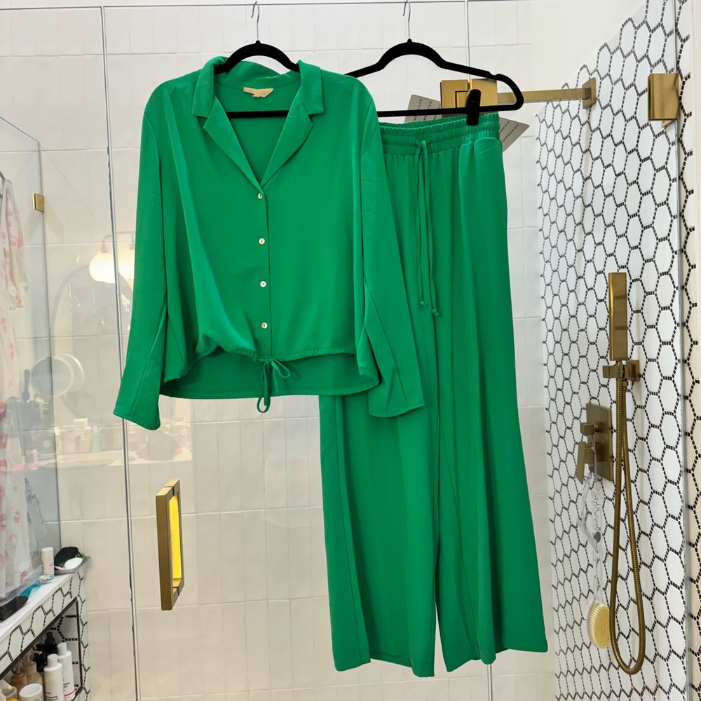 Green Button Up Top and Pants Set
